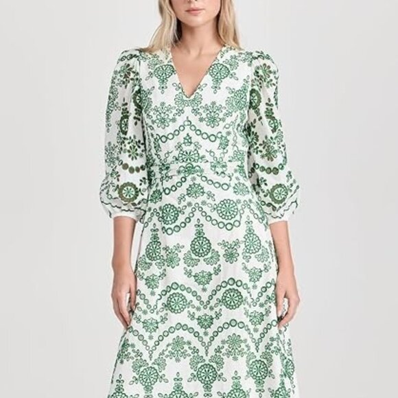 Shoshanna Women's Glenda Dress, Emerald/Ivory, Green, Print, 4 - Picture 1 of 6